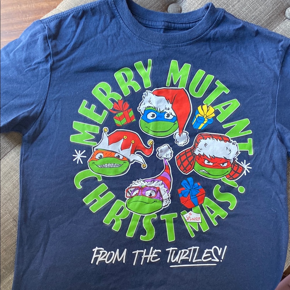 Nickelodeon Blue Short Sleeve Tee Merry Mutant Christmas pre loved